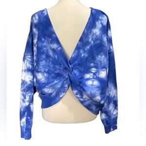 JoyLab Blue Tie-dye French Terry Sweatshirt Twisted Open Back